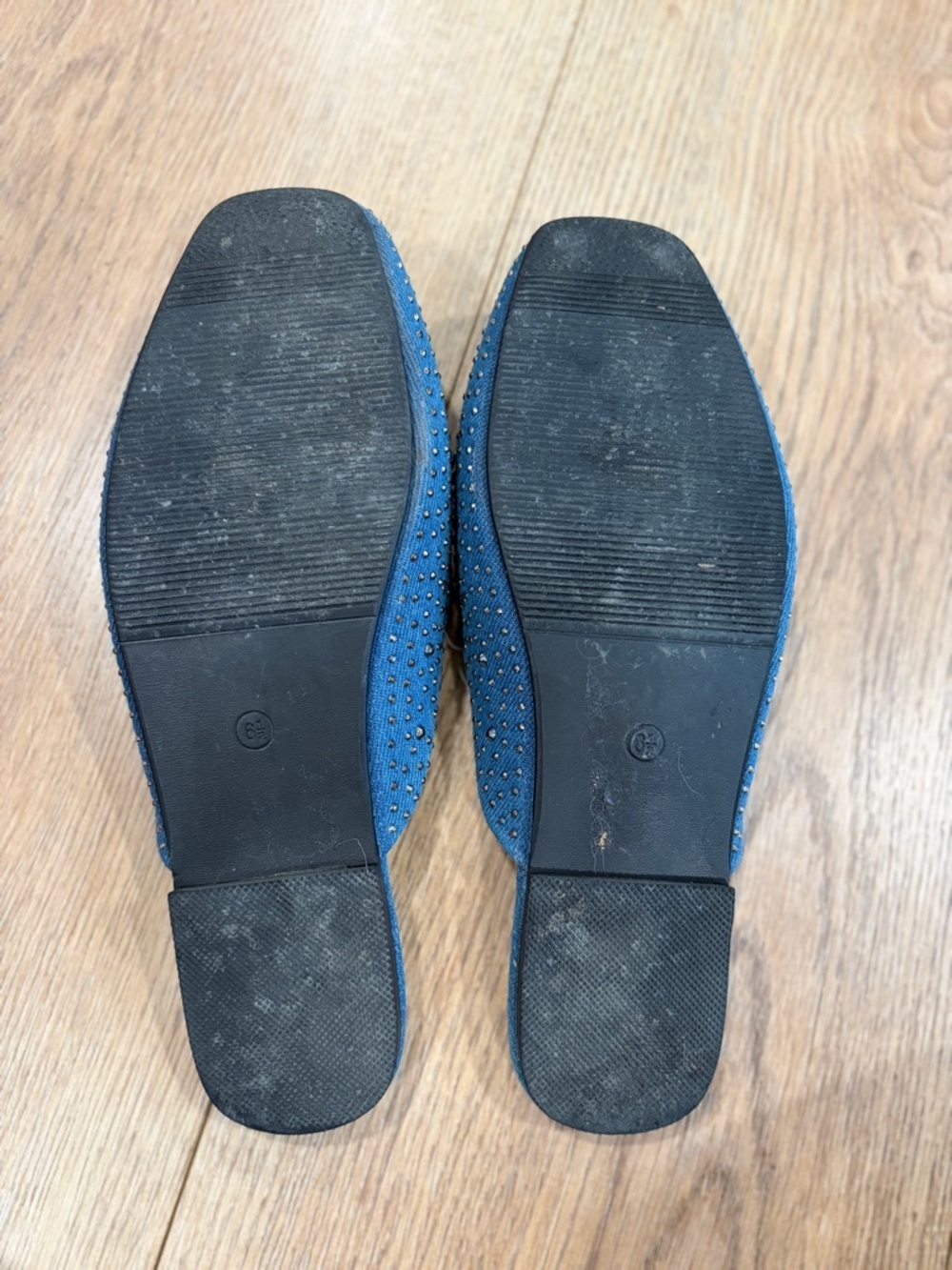 Jeweled Embellished Mule Flats Blue Studded Slip On Shoes Womens Size 6.5 - Picture 4 of 6
